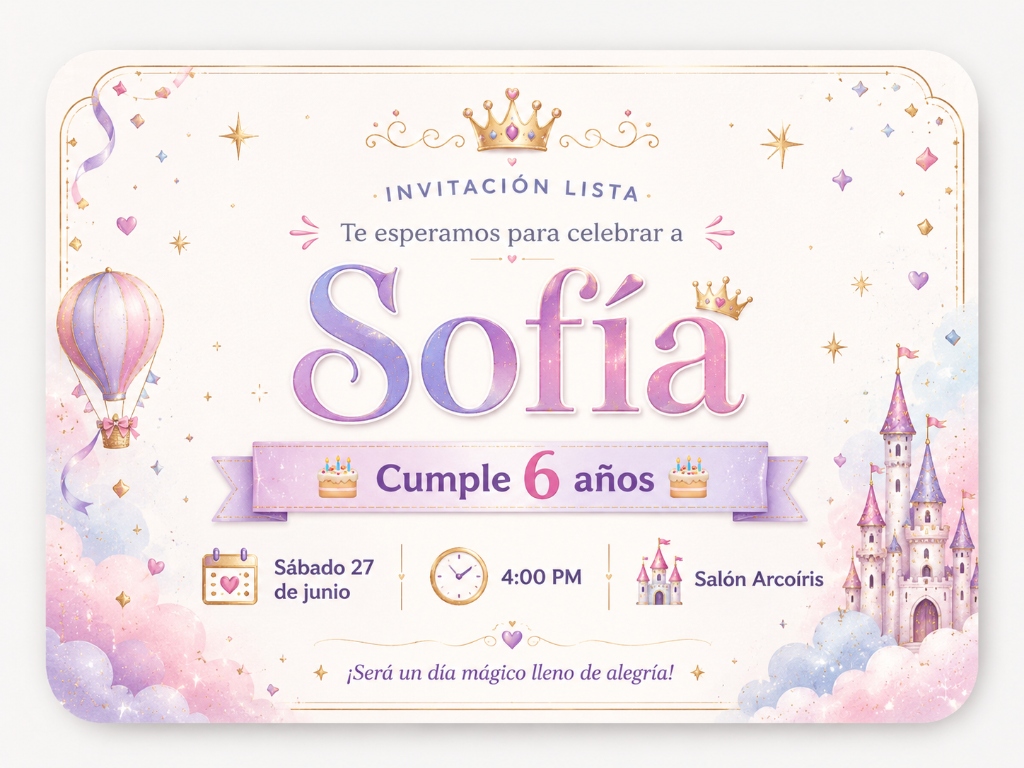 Ejemplo de invitación digital infantil de Wishy